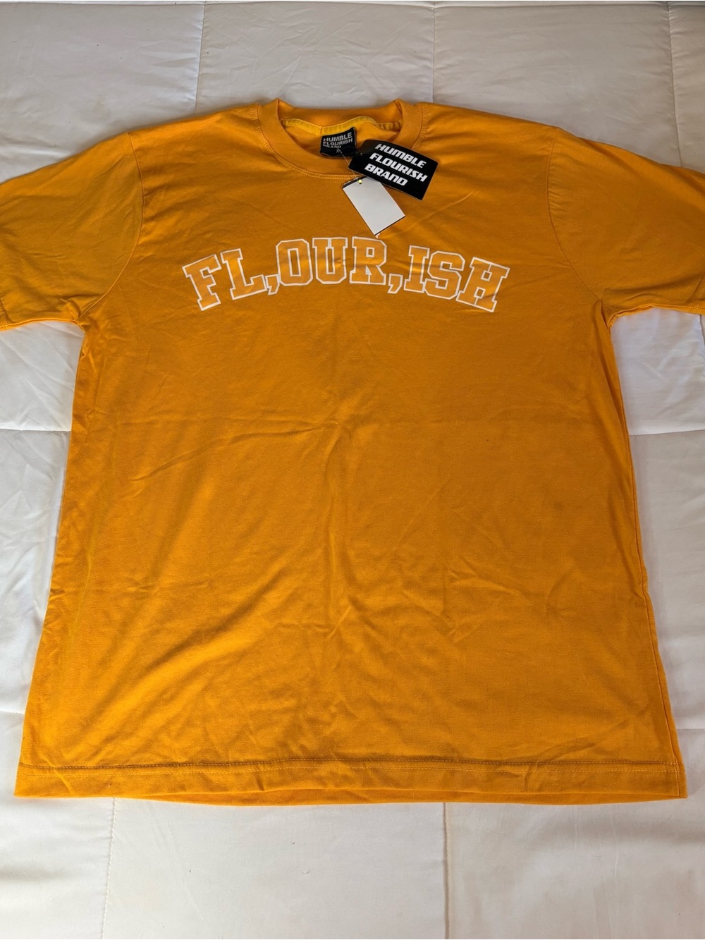 NWT Humble Flourish Brand XL Flourish Graphic T Shirt Gold Yellow Tee Varsity